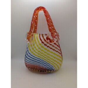 BLOCK CRYSTAL HAND BAG MOUTH VASE RED, YELLOW, WHITE, BLUE, ORANGE 8" TALL